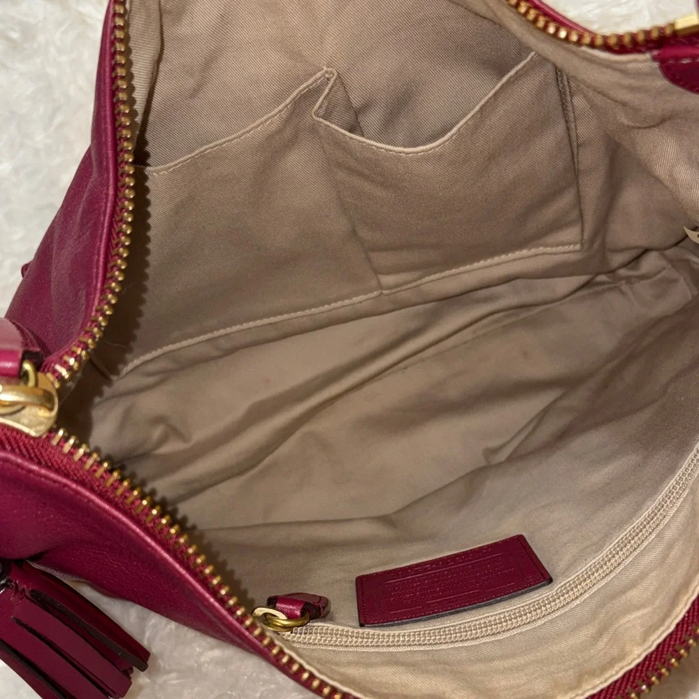 Coach Dark Red Leather Shoulder Bag with Tassels - Picture 9 of 10